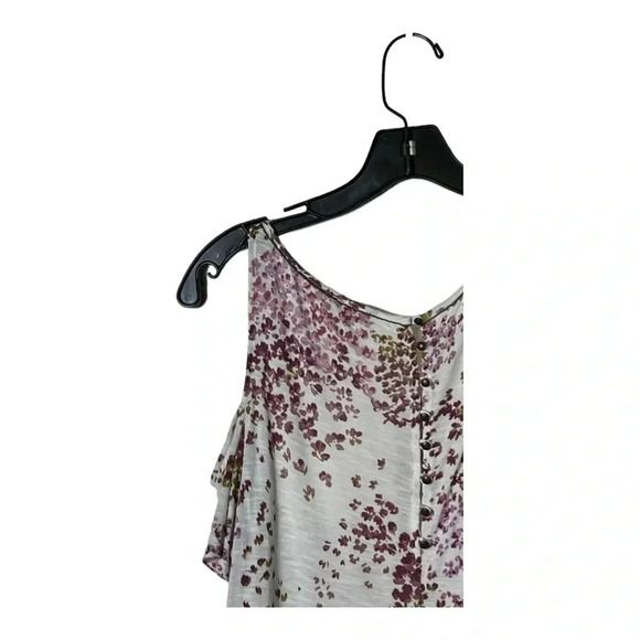 1905. LUCKY BRAND COLD SHOULDER TOP BEADING AROUND NECK‎ SIZE SMALL FLORAL WHITE - Picture 8 of 9
